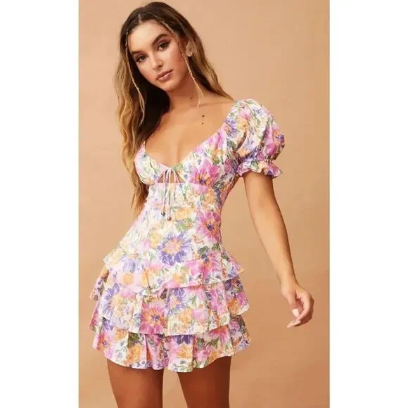 Sweet Pot sage And Paige New Bloom Mini Dress Pink Multi Size 4 - Picture 3 of 9